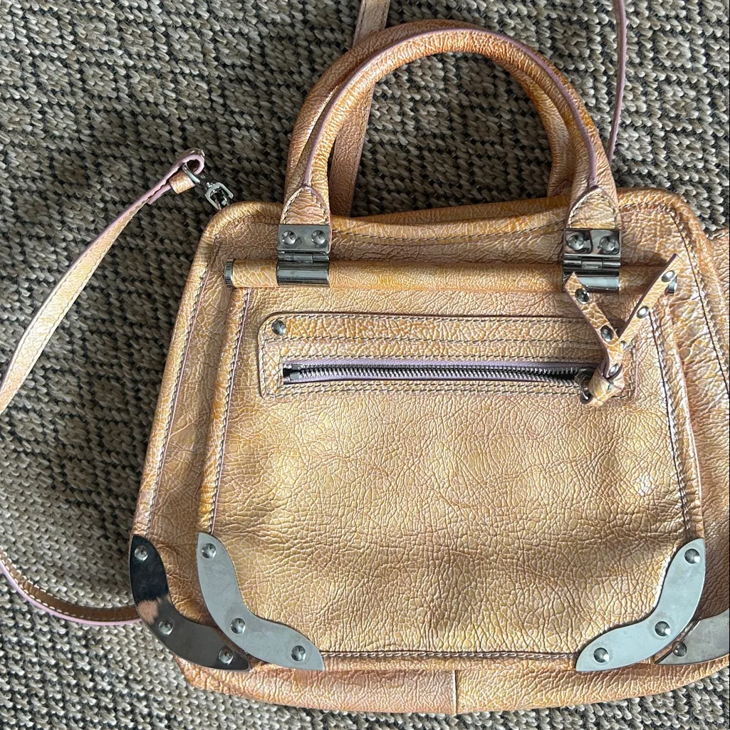 Non Signe Y2K Satchel Handbag Metal Accents Crossbody Strap Orange - Image 7