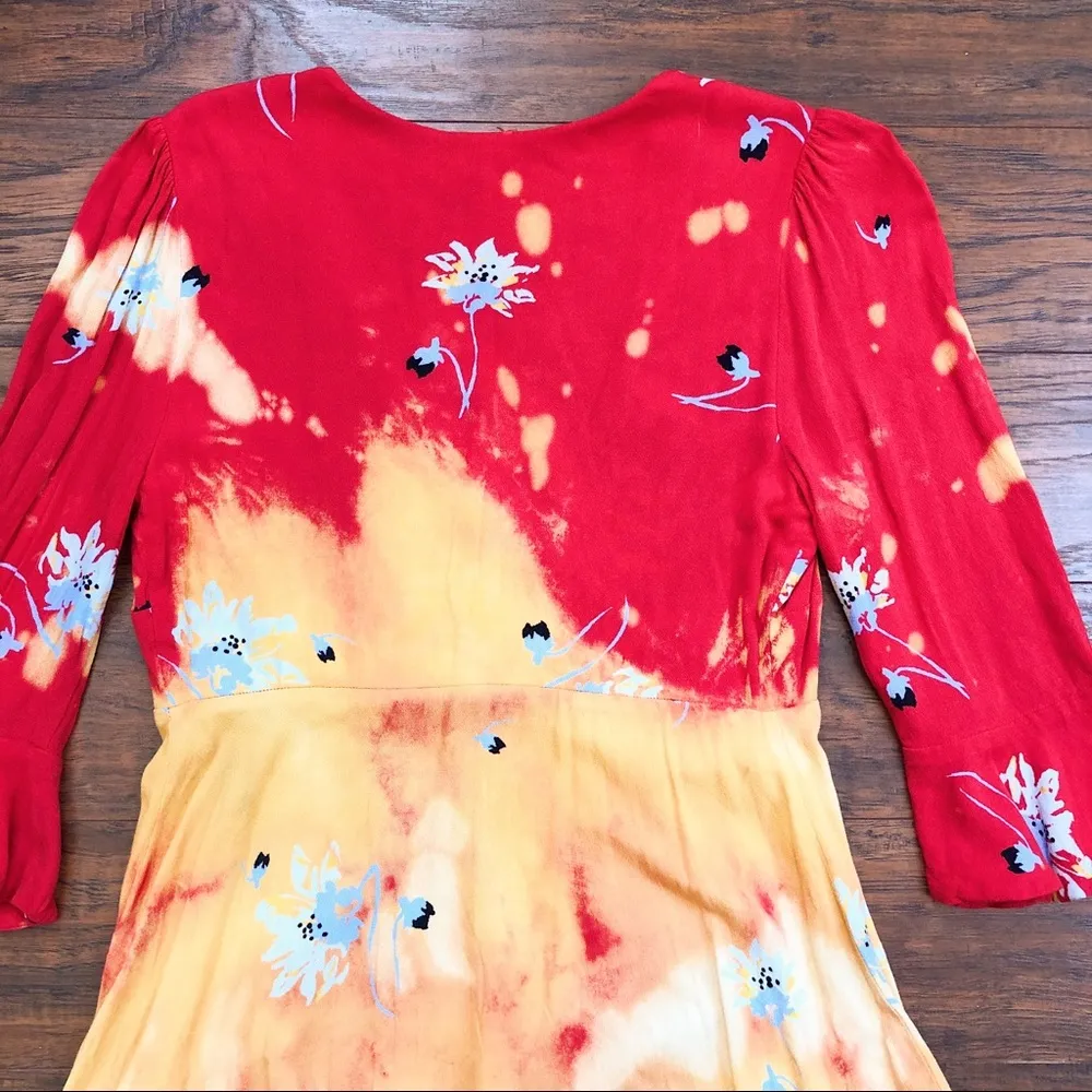 Free People • Time On My Side dress mini floral wrap red yellow crepe tie dye - Image 13