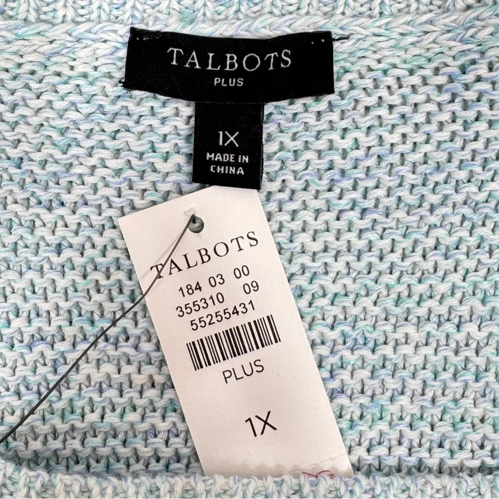 Talbots Cotton Linen Blend Knit Marl Block Tunic Sweater Teal Pink 1X - Image 10