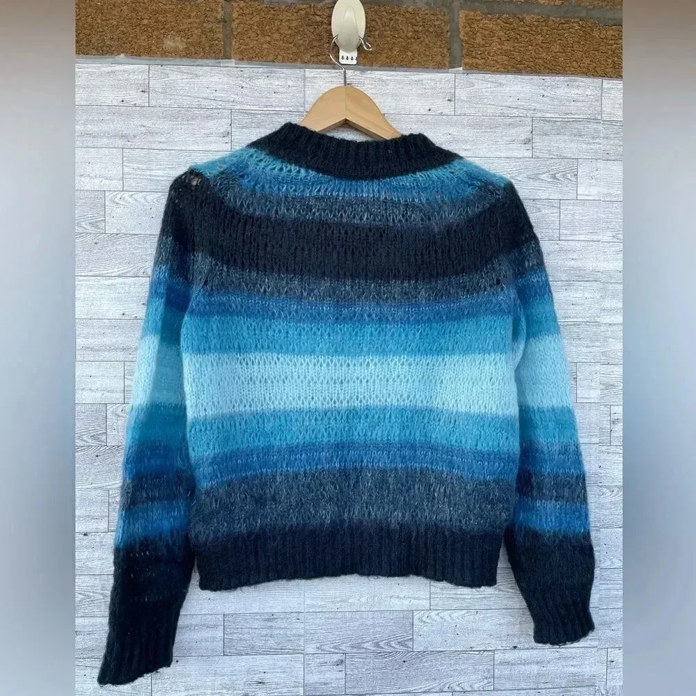 BA&SH Blue Stripe Boo Open Loose Knit Mohair Wool Blend Pullover size 6 - Image 7