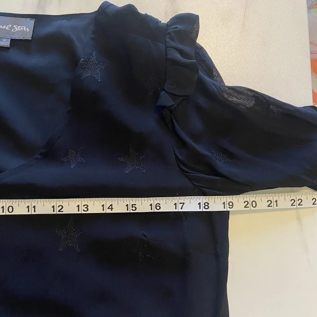 MICHAEL STARS Embroidered Star Georgette Ruffle Shift Dress Size M Black ($178) - Image 8