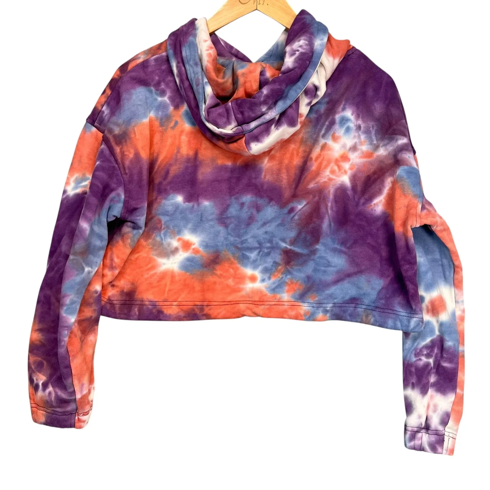 Le Tigre Women's Tie‎ Dye Cropped Hoodie Pullover Drawstring Medium Purple - Image 2