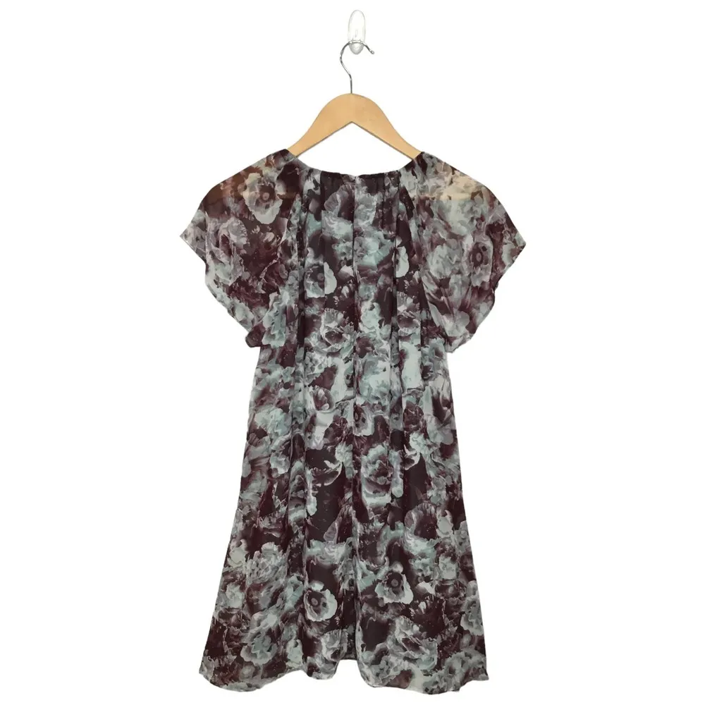 BCBGeneration Jadeite Floral Flowy Round Neck Flutter Sleeve Shift Dress S - Image 3