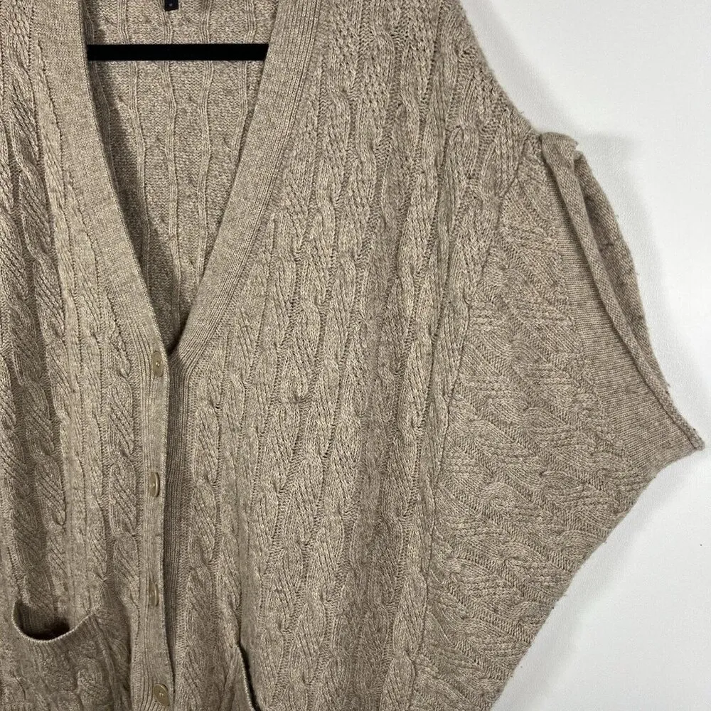 Bcbg Maxazria Oatmeal Brown Wool Blend Oversized Sweater Cardigan Vest Sz Medium - Image 5
