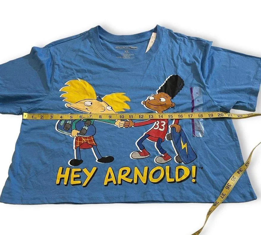NWT Blue Hey Arnold! Cropped Tee Short Sleeve Crewneck T-Shirt Top New - Image 7