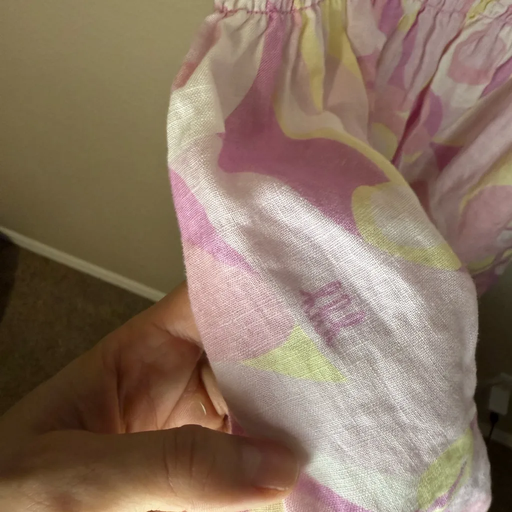 Hill House Home Elizabeth Nap Mini Dress Smocked Ruffle Pink Kaleidoscope Linen Size L - Image 7