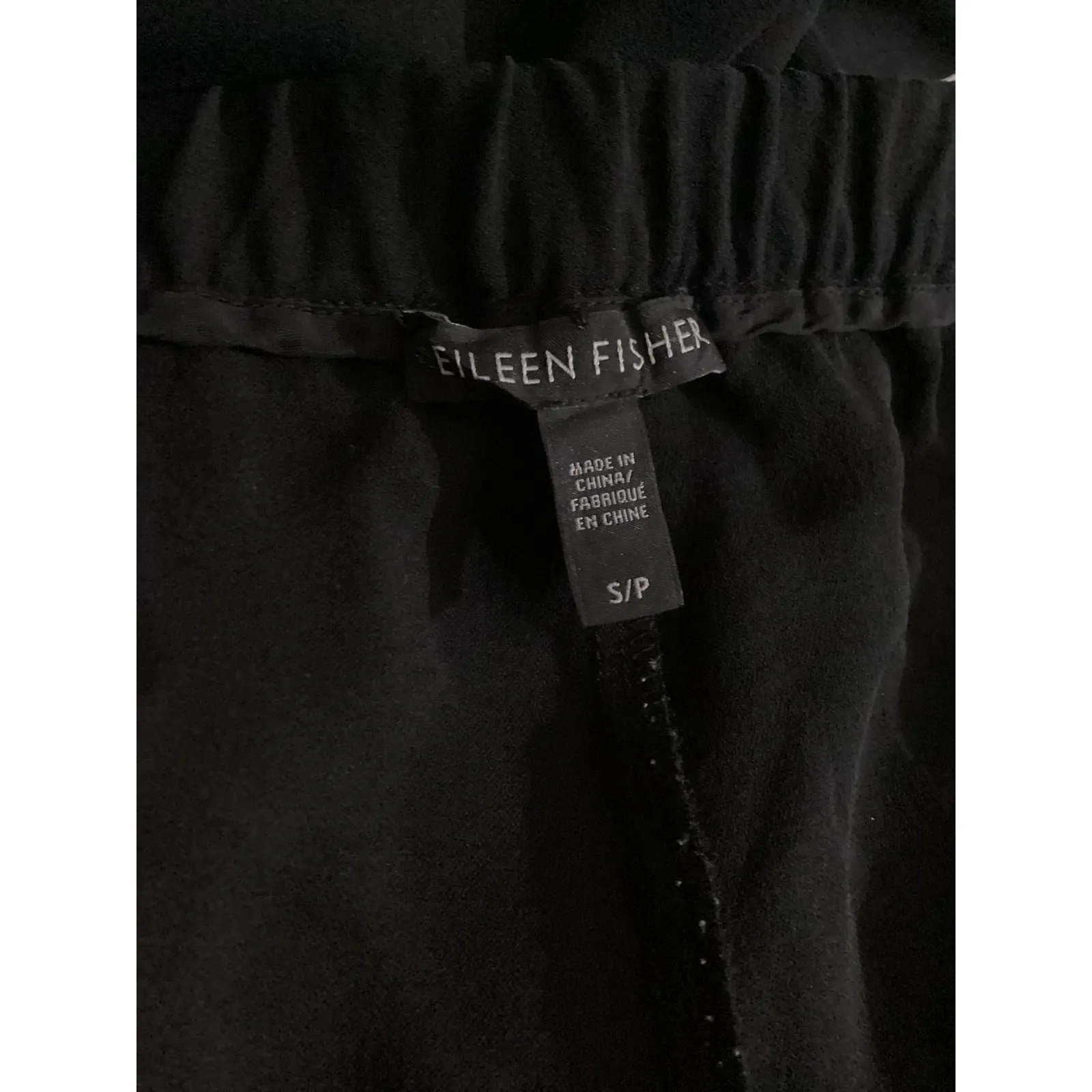 Eileen Fisher Black Crepe 100% Silk Cropped Pants Size S Wide Leg Elastic Waist - Image 4