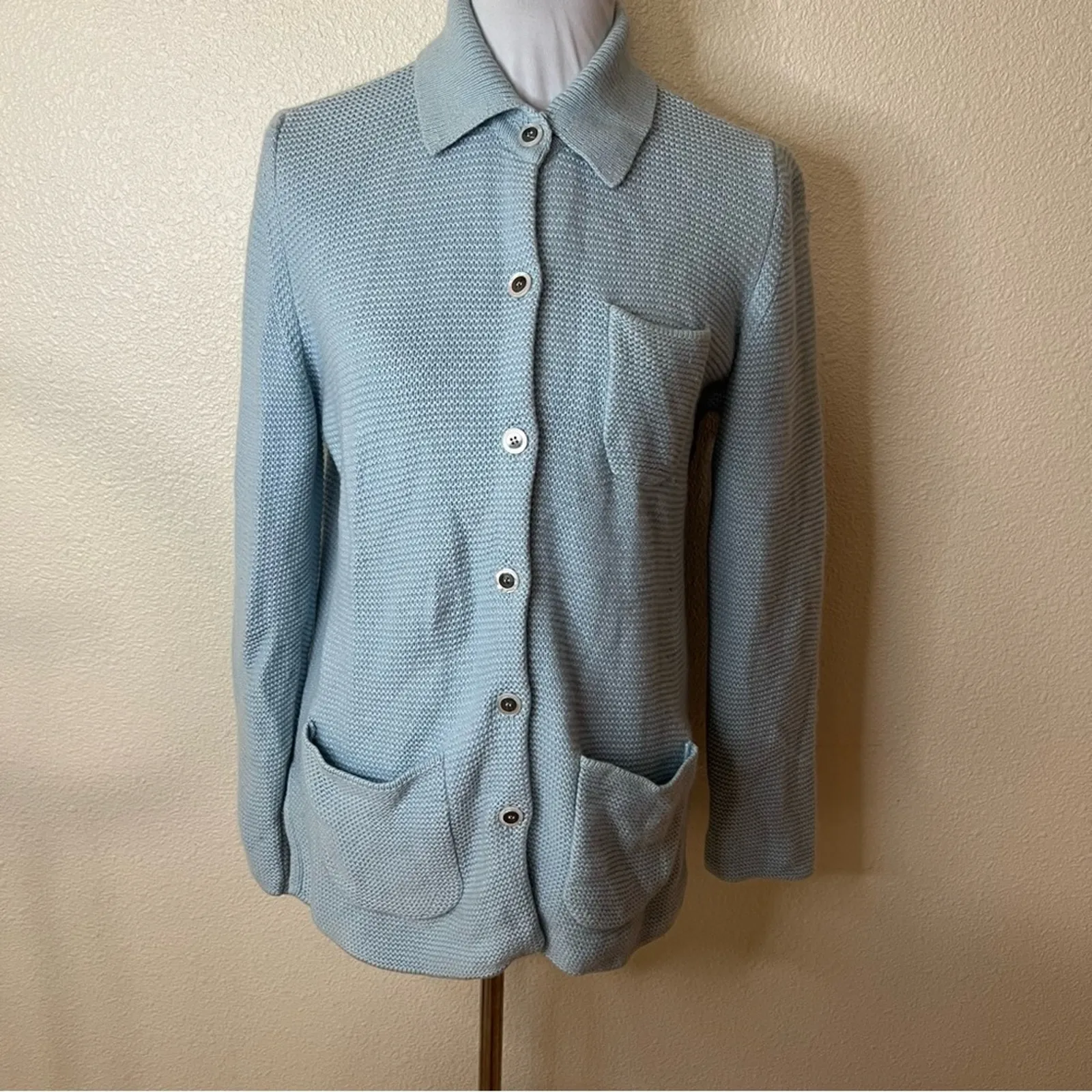 Salvatore Ferragamo | vintage light blue cashmere collared cardigan sweater S - Image 6