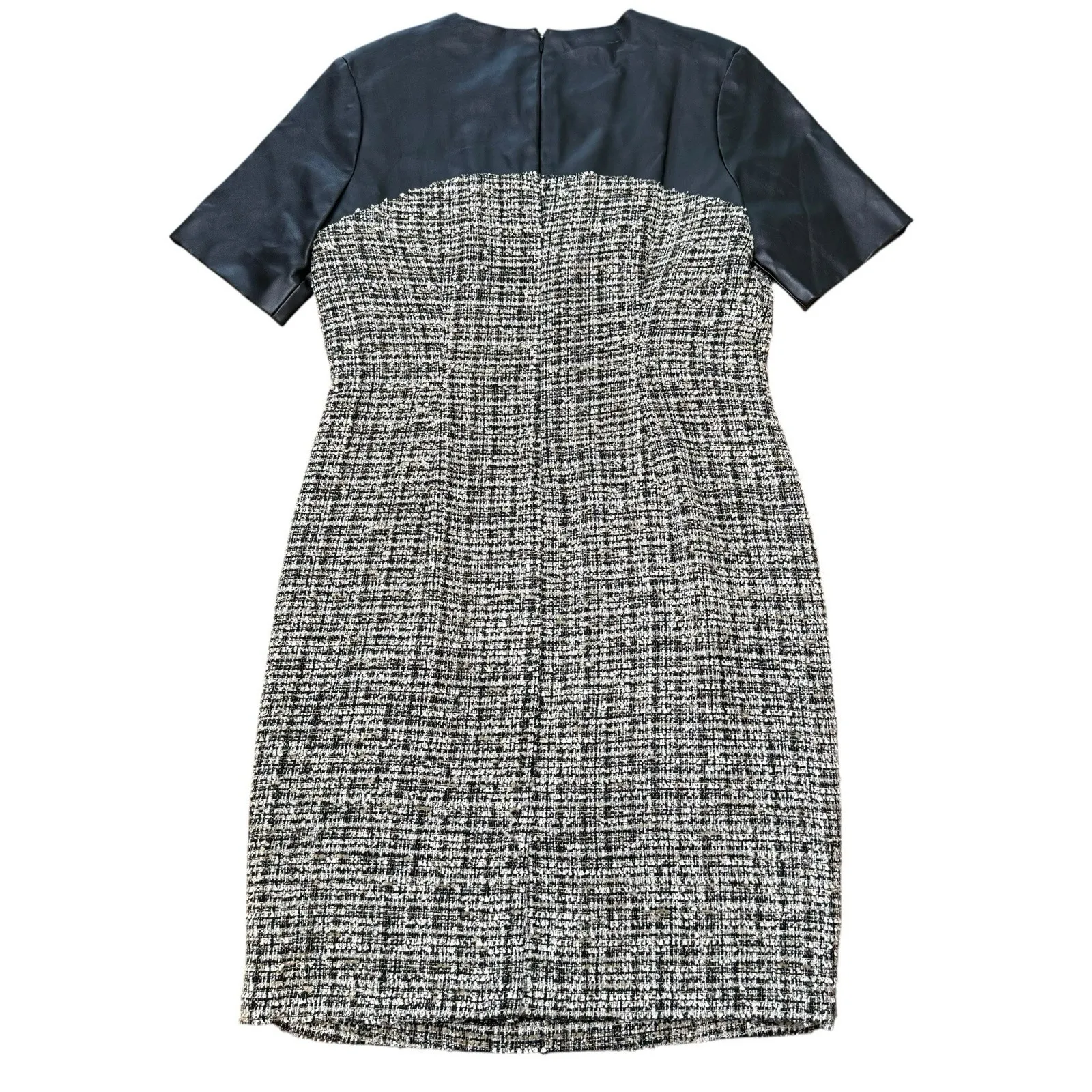 Black Saks Fifth Avenue Womens Dress Vegan Leather Black White Beige Tweed Sz 10 - Image 4