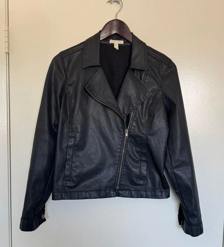 Eileen Fisher Waxed Cotton Black Moto Jacket Size XS - Image 5