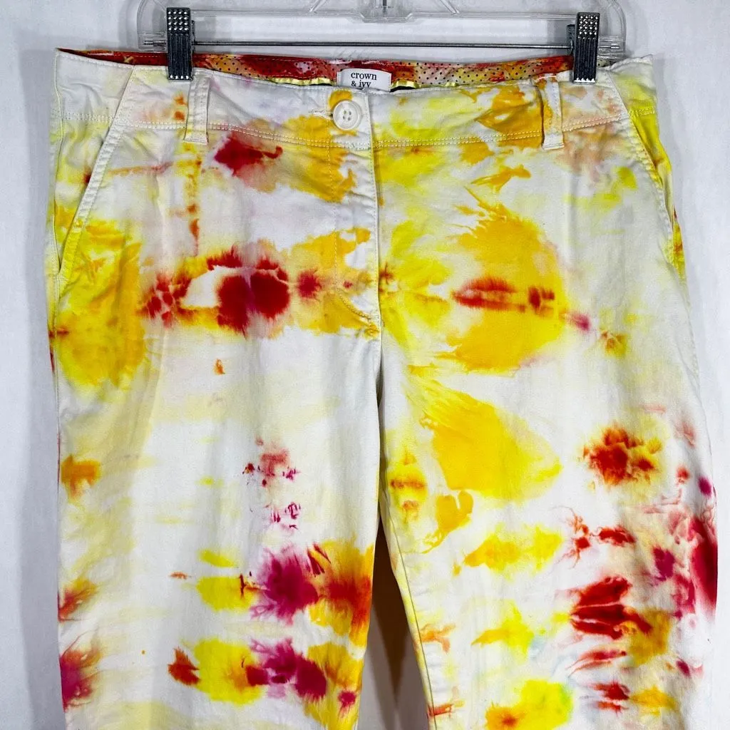 Crown Ivy Plus Size‎ 12 Cropped Pants Sunshine Town Tie Dye Yellow Orange 495 - Image 5