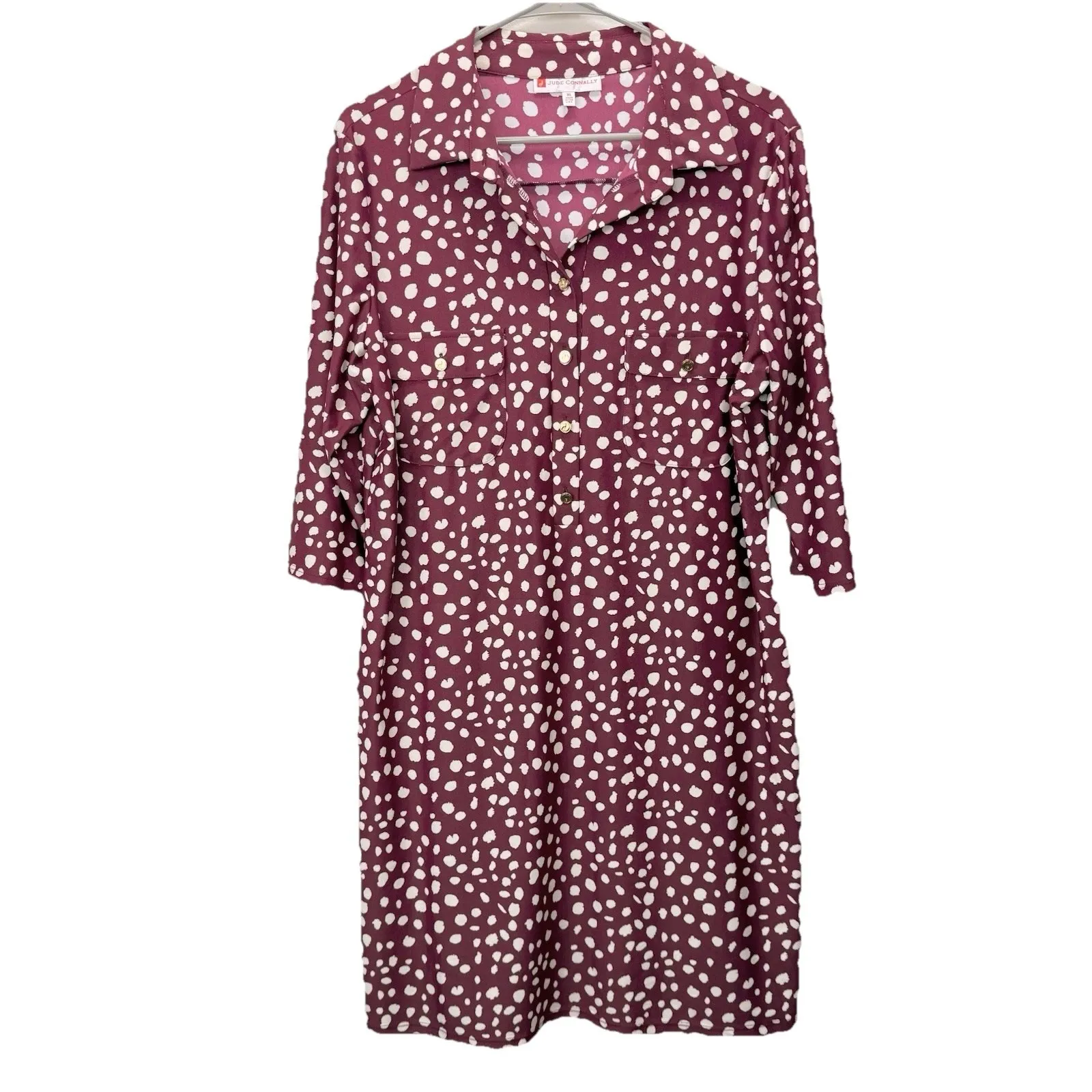 Jude Connally Dark Red Sloane Jude Cloth 3/4 Sleeve Shirt Dress Size XL Pockets - Image 2