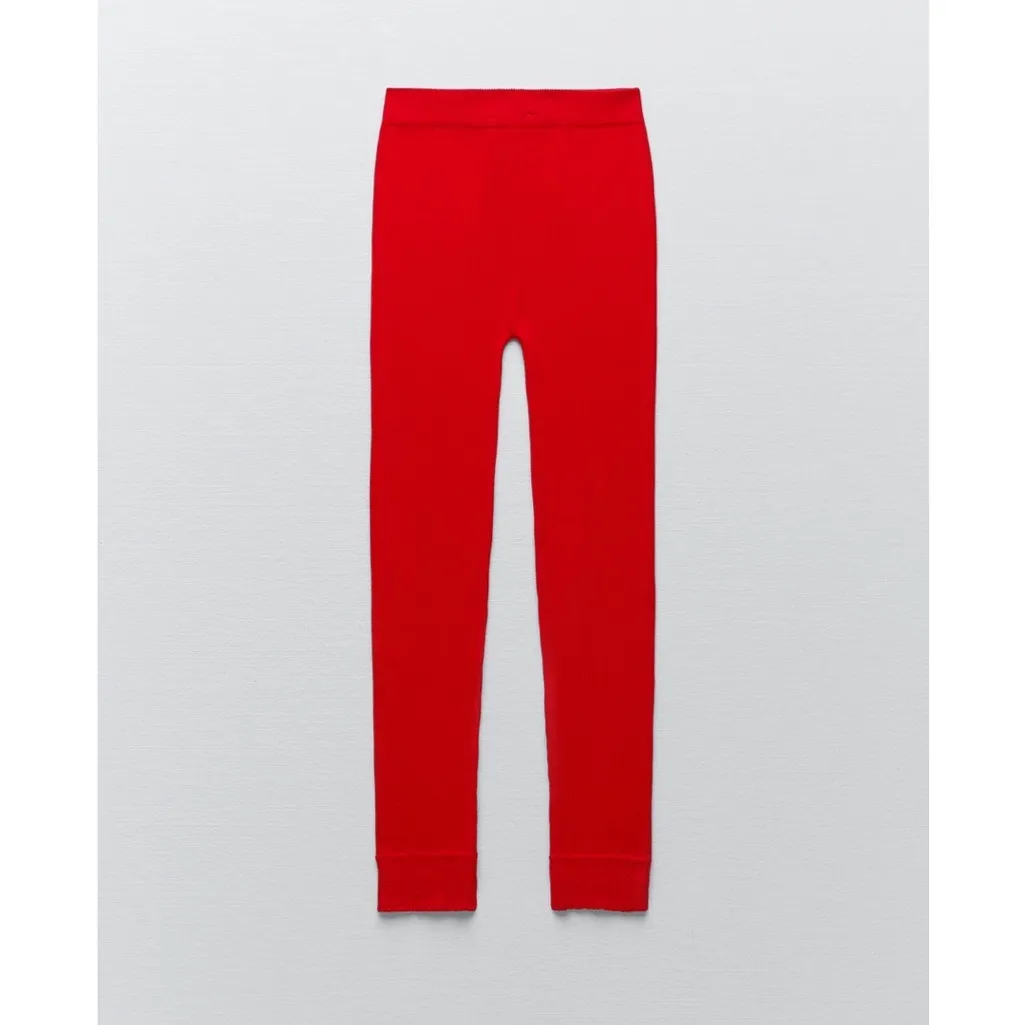 NWT ZARA SEAMLESS HIGH WAISTED RIBBED LEGGINGS FESTIVE HOLIDAY XS-S - Image 7