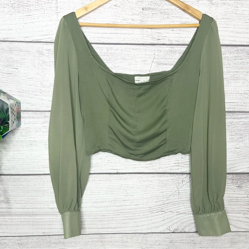 Urban Outfitters Green Sheer Long Sleeve Peasant Crop Top Size Large Bridgerton - Image 10