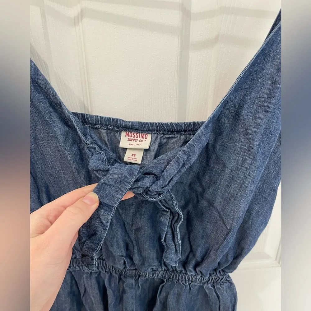 Mossimo Supply Co Denim Blue Tie Front Elastic Waist Romper Women’s Size XS - Image 4