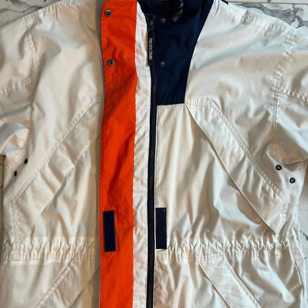 Pacific Trail Outerwear Unisex Utility Jacket Size L White/Navy/Orange Zip Hood - Image 9