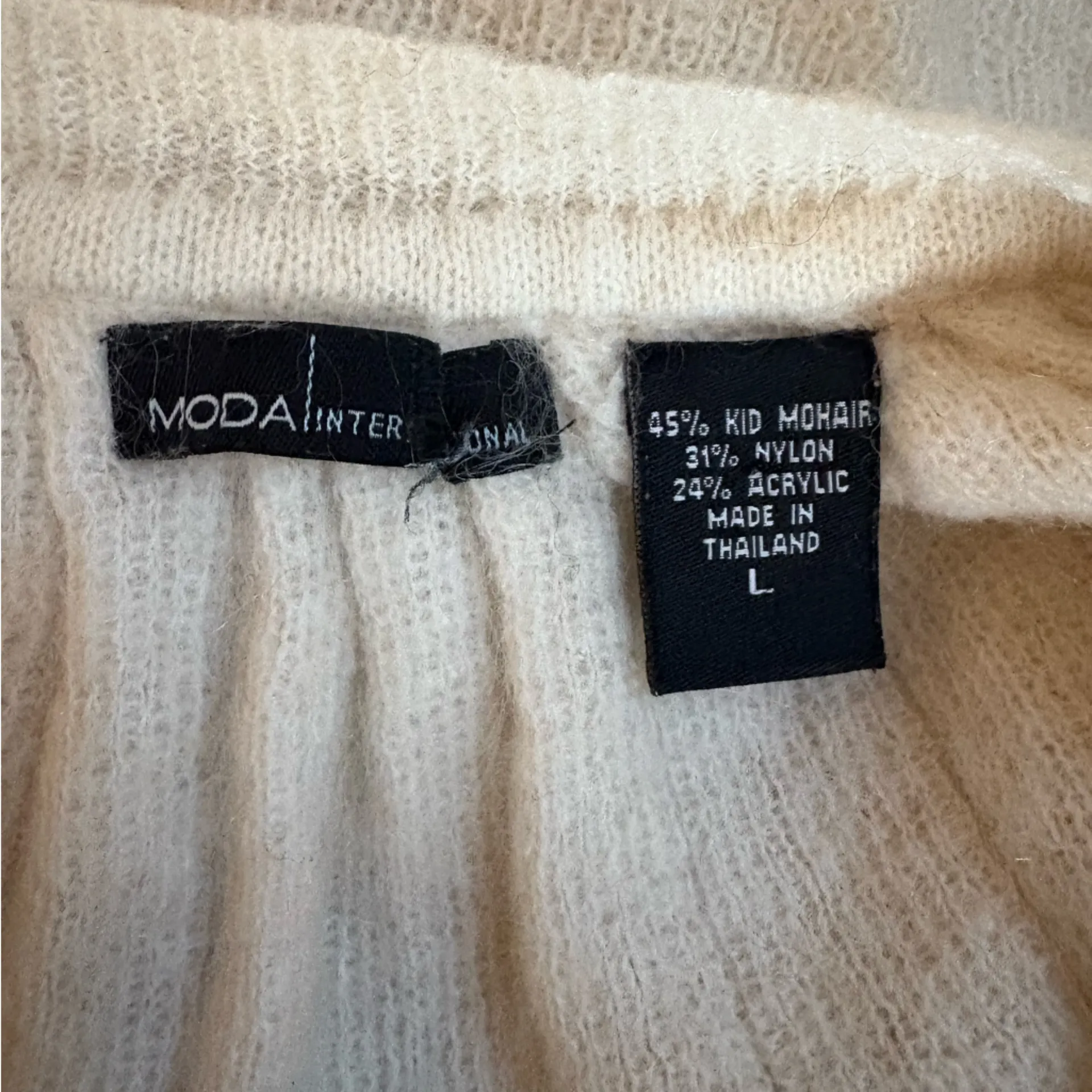 Moda International Cream Kid Mohair Blend Sweater Size‎ Large EUC White - Image 3
