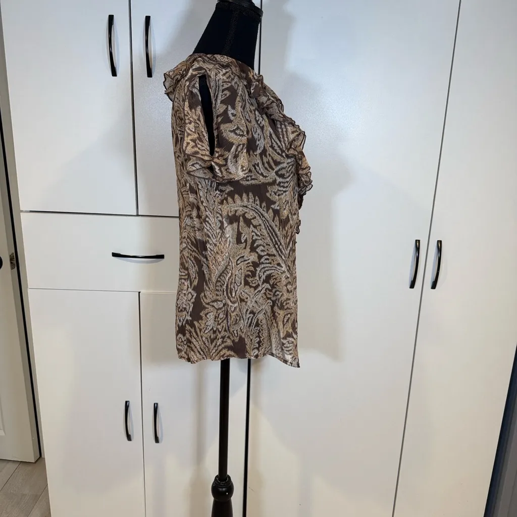 Vintage Oscar de la Renta Brown Floral Blouse . Size 12 - Image 4