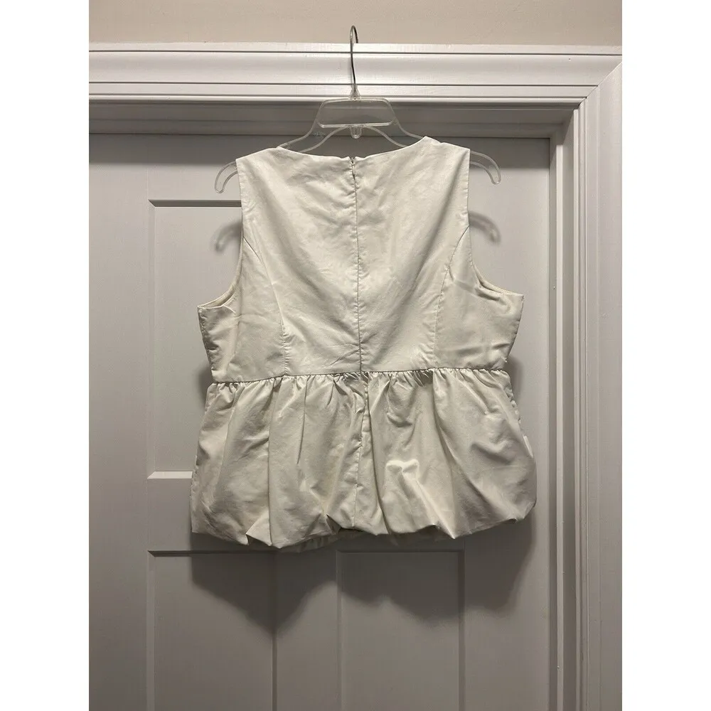 White Faux Leather V Neck Sleeveless Tank Large Cowgirl Preppy Bachelorette - Image 4