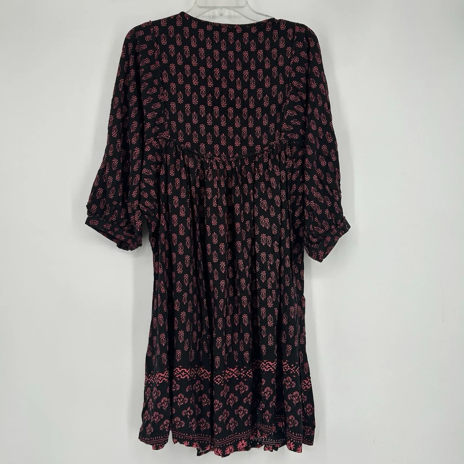 Beach Lunch Lounge Boho Peasant Dress Black Pink Floral Balloon Sleeves Size XXL - Image 5