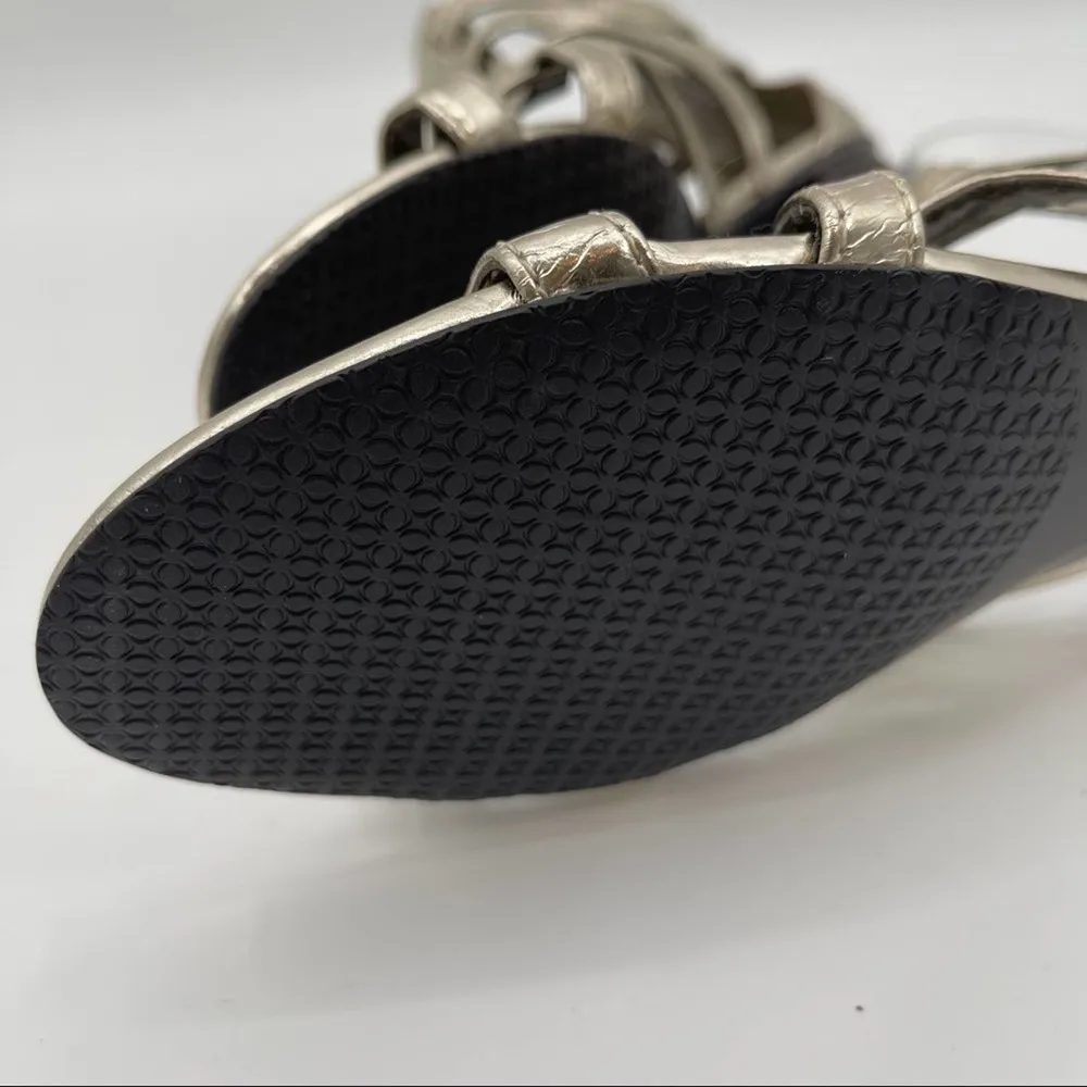 TAHARI Sandals Gold Leather Shoes Strappy Flat Ankle Straps Summer Size 9.5 - Image 7