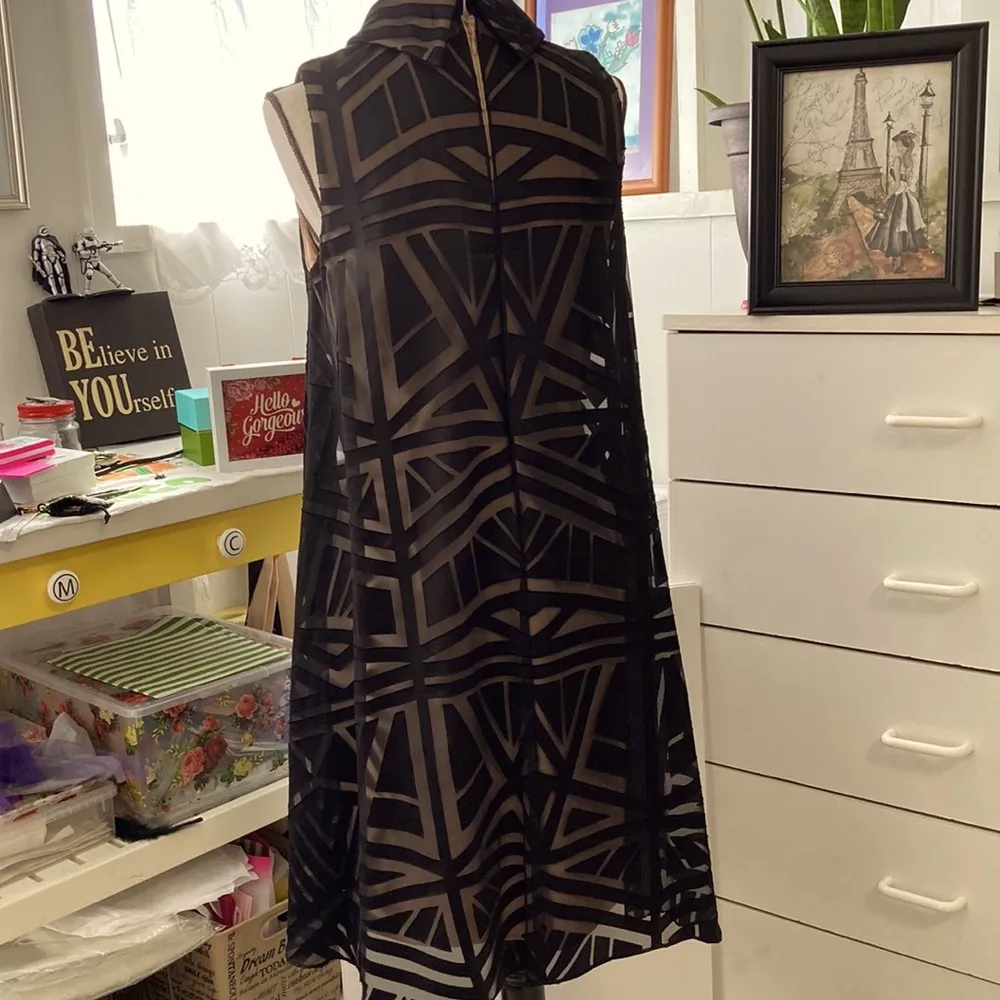 Vince Camuto elegant dress. Sheer top layer. Double nude layer underneath. - Image 2