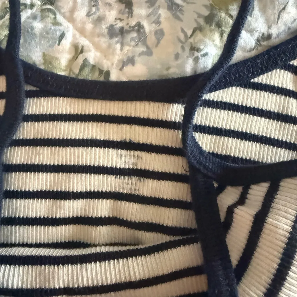 Brandy Melville Striped Navy and White Women's Tank Top - Image 2