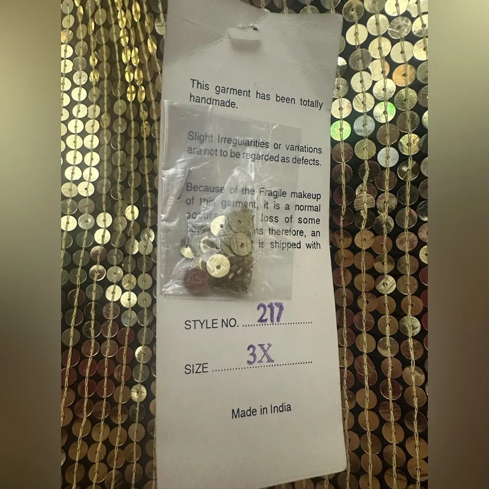 Vintage 1980s Jewel Queen Gold Silk Sequin Top Glam Disco Size 3X Dead Stock NWT - Image 3