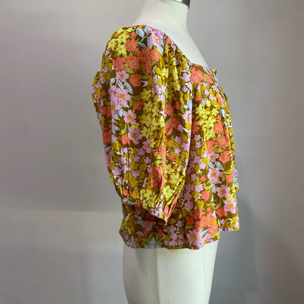 Billabong Beach Floral Puff Sleeve Beachy Daze Blouse Size Large - Image 4