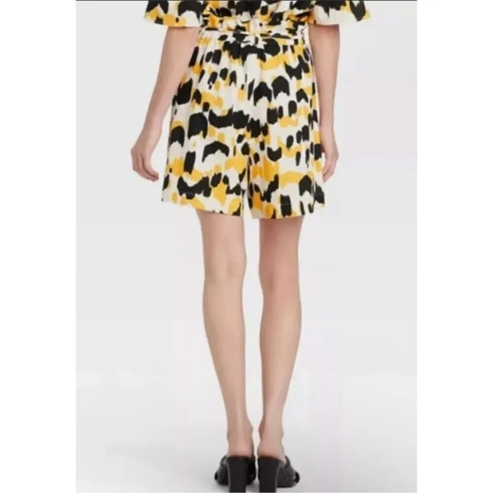 Who What Wear Linen Paperbag Shorts Yellow‎ Animal Print sz XS NWOT - Image 4