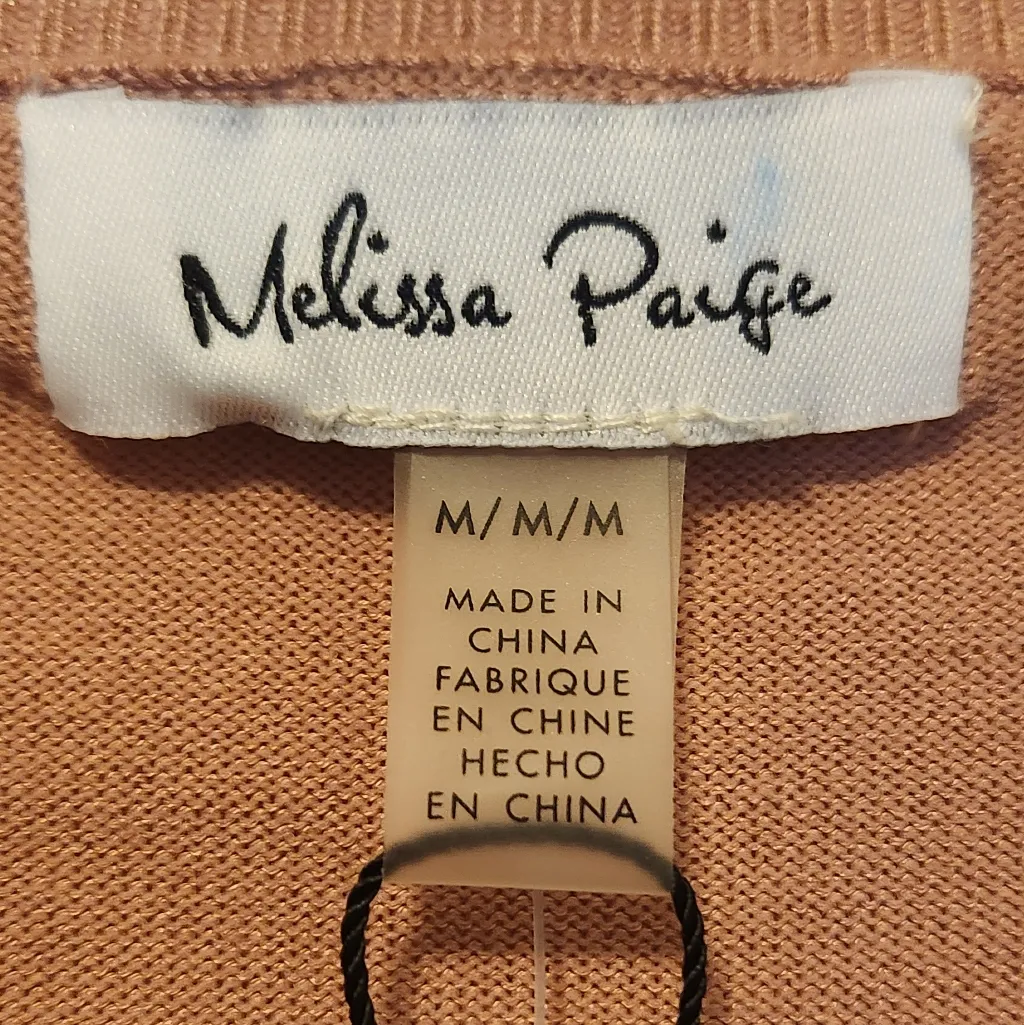 Melissa Paige Knit Sweater Top Mauve Rose Pink 3/4 Sleeve Ribbed Boho Medium NEW - Image 4