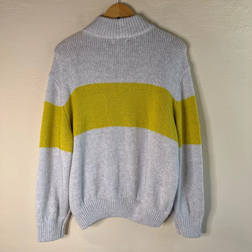 Aerie Oh So Soft Mock Neck Yellow Stripe Chunky Sweater Size Large - Image 7