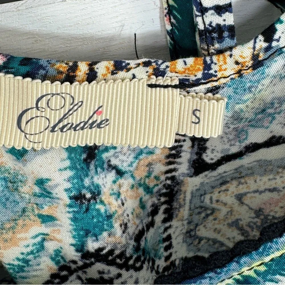 Elodie Tribal Print Tie Back Cropped Tank Top Y2K Teal Multi Size Small - Image 8