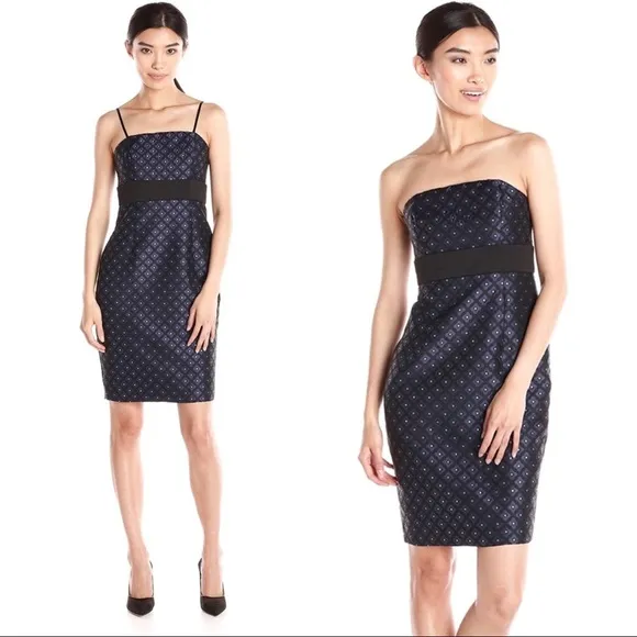 Plenty by Tracy Reese • Nadia blue jacquard dress sheath strapless party - Image 2