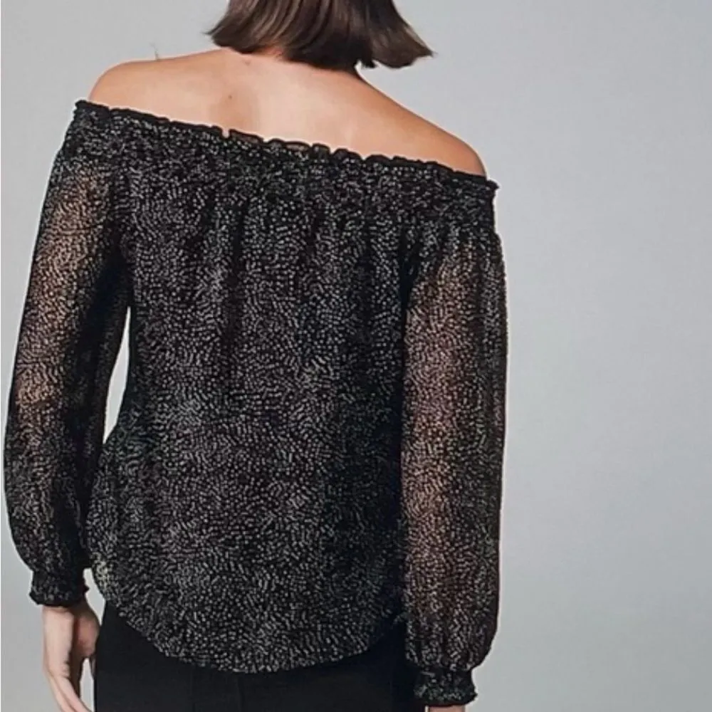 White House Black Market Off the Shoulder Blouse Black L EUC - Image 3