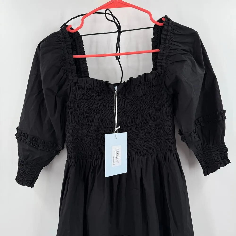 Hill House Nesli Nap Dress Size Extra Small NWT Black Smocked Midi Tiered A - Image 9