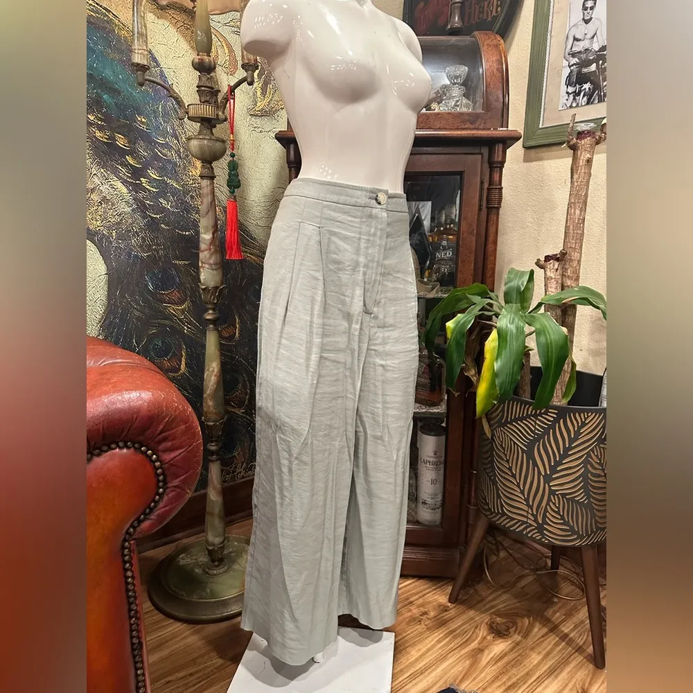 EUC TOPSHOP Elegant Light Green LINNEN  Wide-Leg Trousers - Image 2