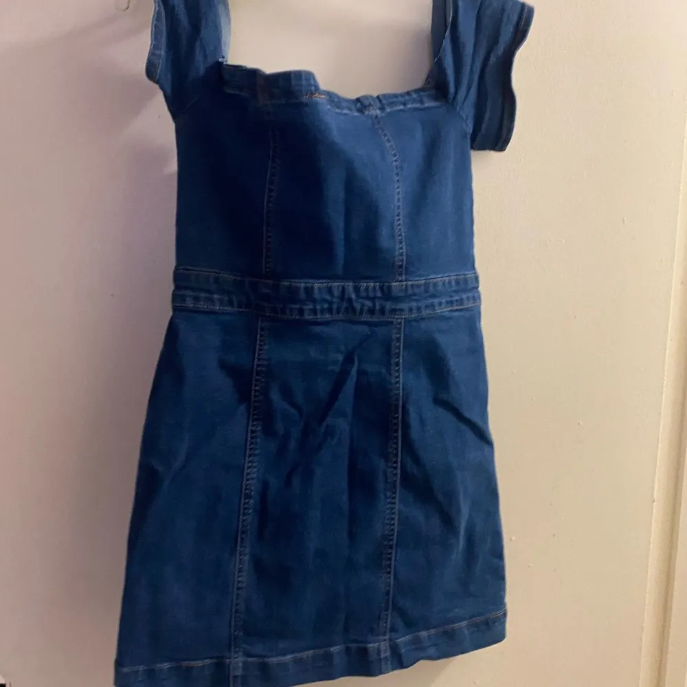 Girlish Brand Womens Juniors Dark Wash Blue Denim Mini Dress M Off The Shoulders Size M - Image 4