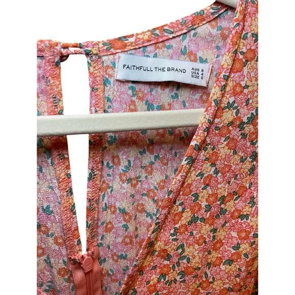Faithfull The Brand Women 4 Orange & Pink Floral Flower Jumpsuit Romper - Image 7