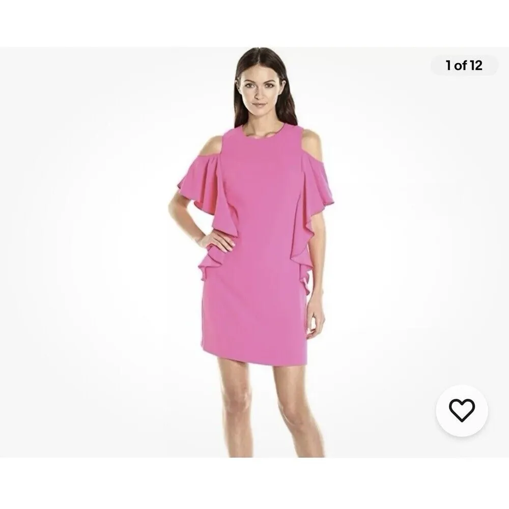 Trina Turk Lambada Cascading Cold Shoulder Fuchsia Womans  Dress in Pink  Size 8 - Image 6