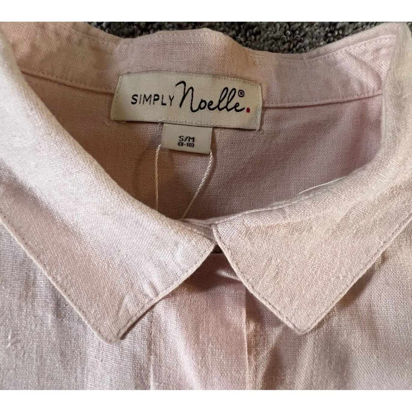 Simply Noelle Linen Blend Pink Button Front Tunic Shirt S/M Roll Tab Sleeve - Image 3
