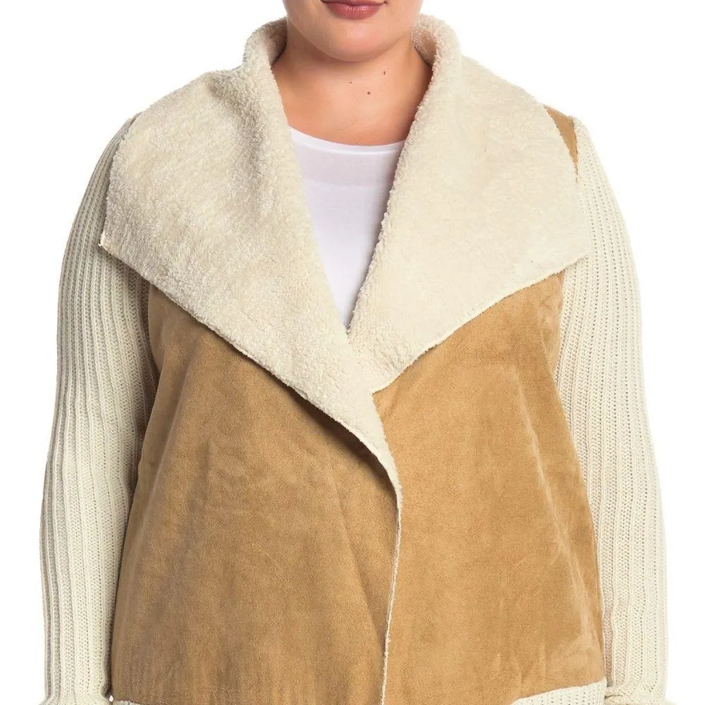 NWT Nordstrom X RDI IVORY Faux Shearling Lined Shawl Cardigan Sweater - Image 5