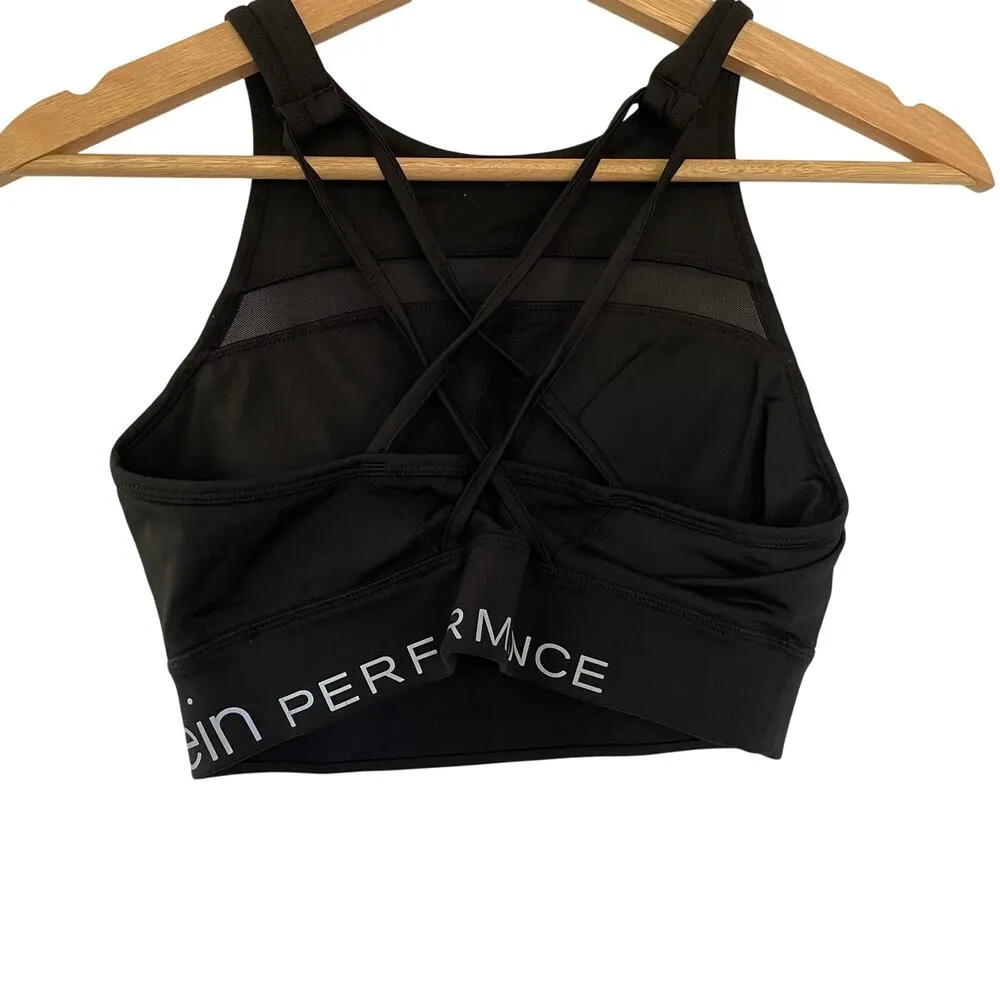 Calvin Klein Performance high neck mesh detail sports bra padded wick size S Black - Image 2