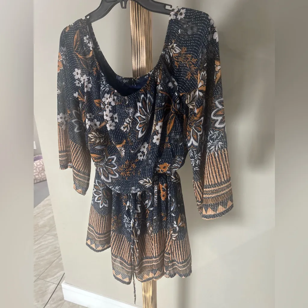 Trac  Boho Floral Print Romper Size Medium - Image 6