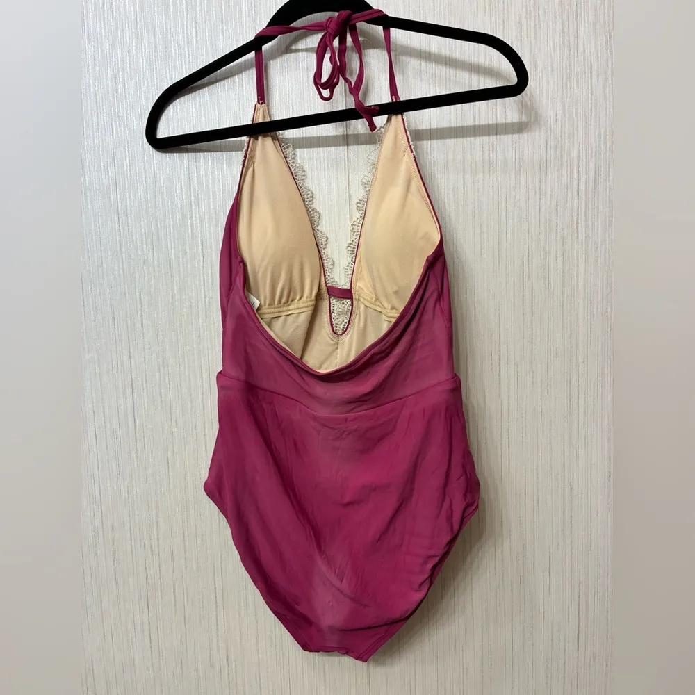 Sea Angel Swimsuit Lace Trim Floral V-Neck Medium - Image 5