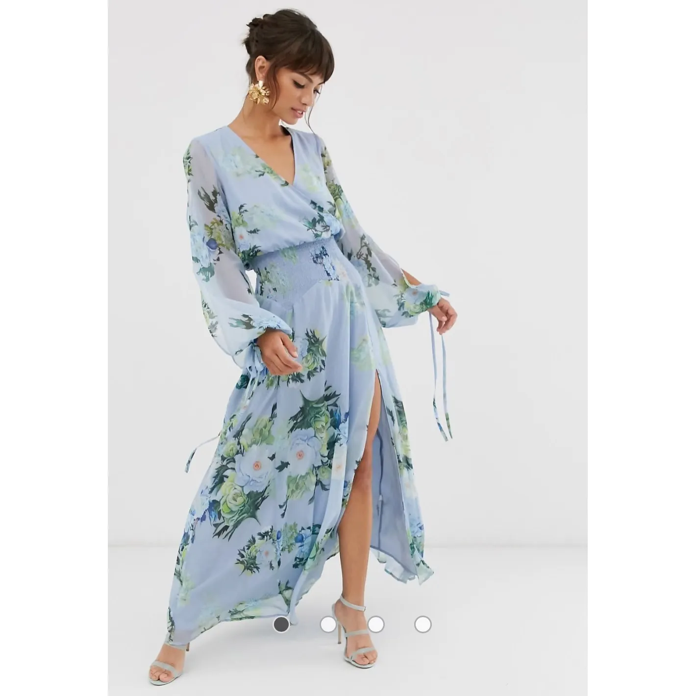 ASOS Blue Floral Print Long Sleeve Maxi Faux Wrap Dress Size US 10 - Image 2