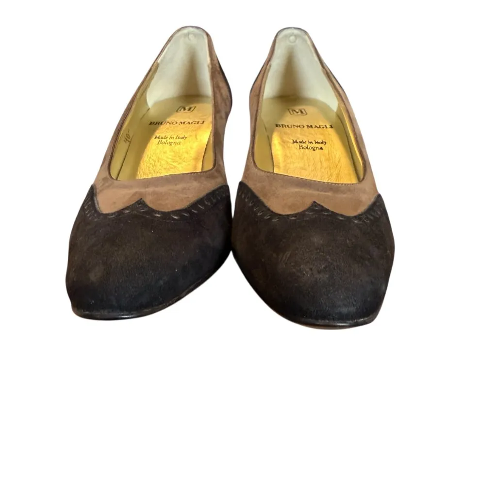 Bruno Magli brown and black suede heels pumps with gold interior women's size 7 - Image 4