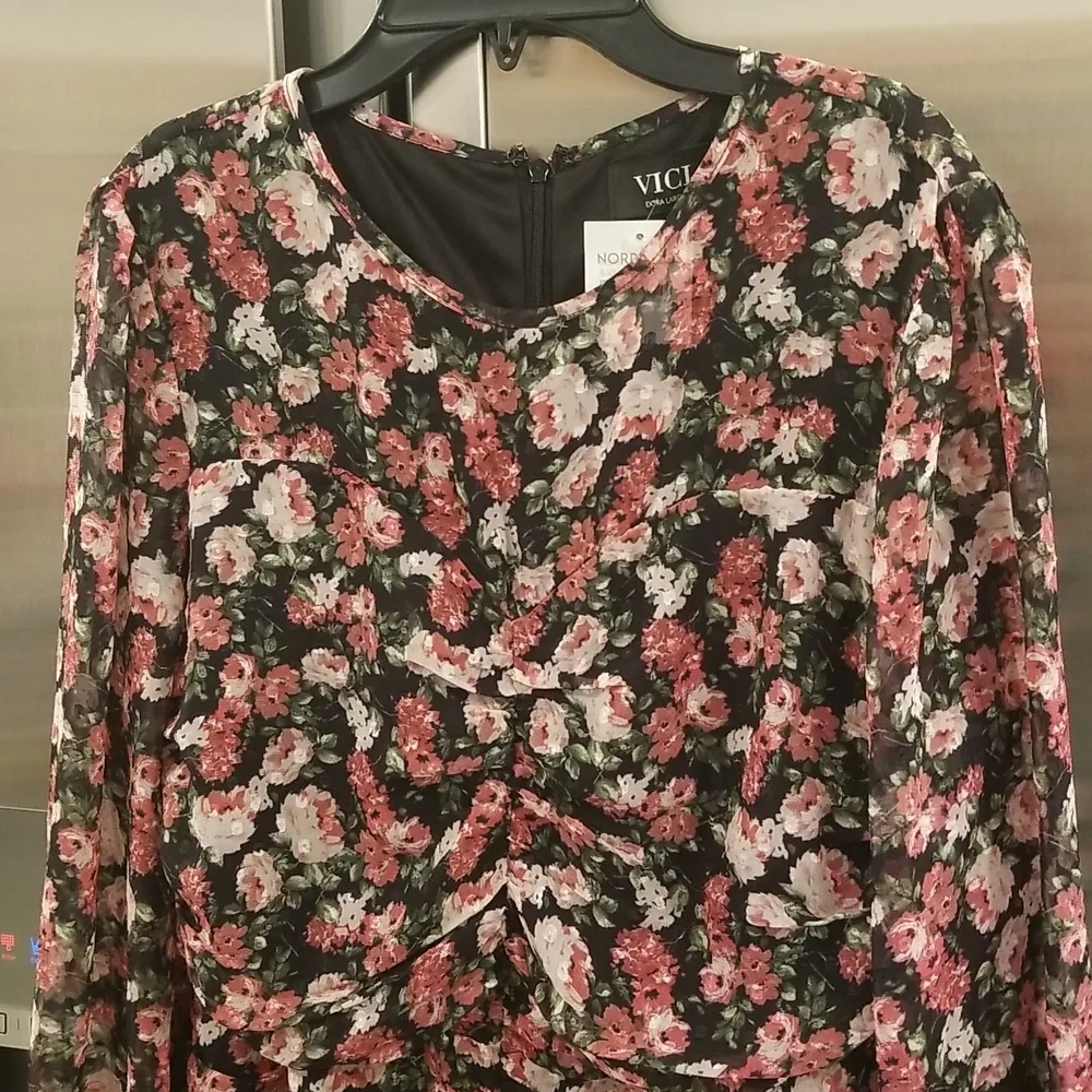 💕VICI💕 Floral Ruched Long Sleeve Minidress ~ Black Floral Print XL NWOT - Image 8