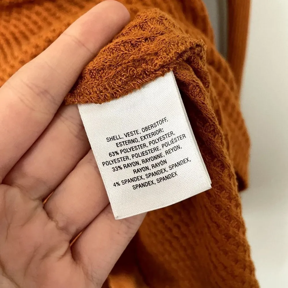 Anthropologie Maeve orange v-neck sweater waffle knit casual rayon spandex - Image 5