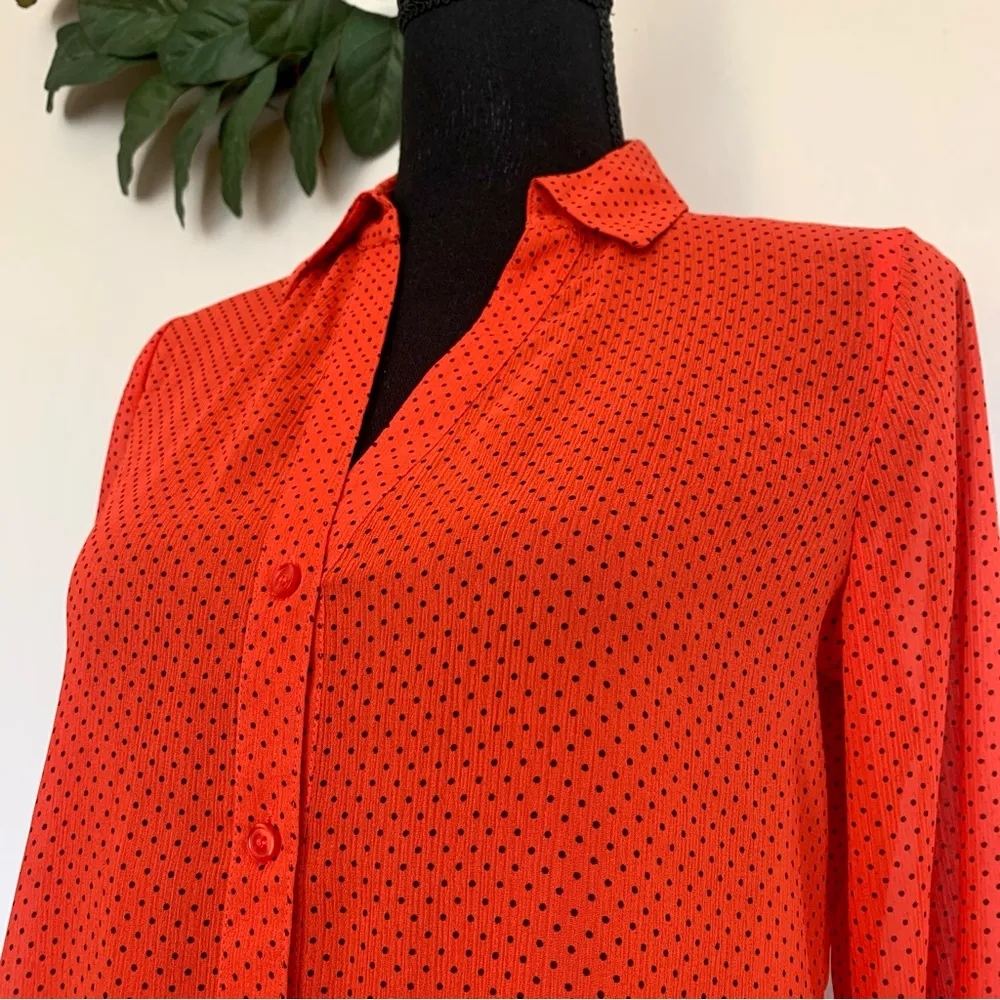 Outback Red Semi-Sheer Red Polka Dot Button Down Blouse - Image 2